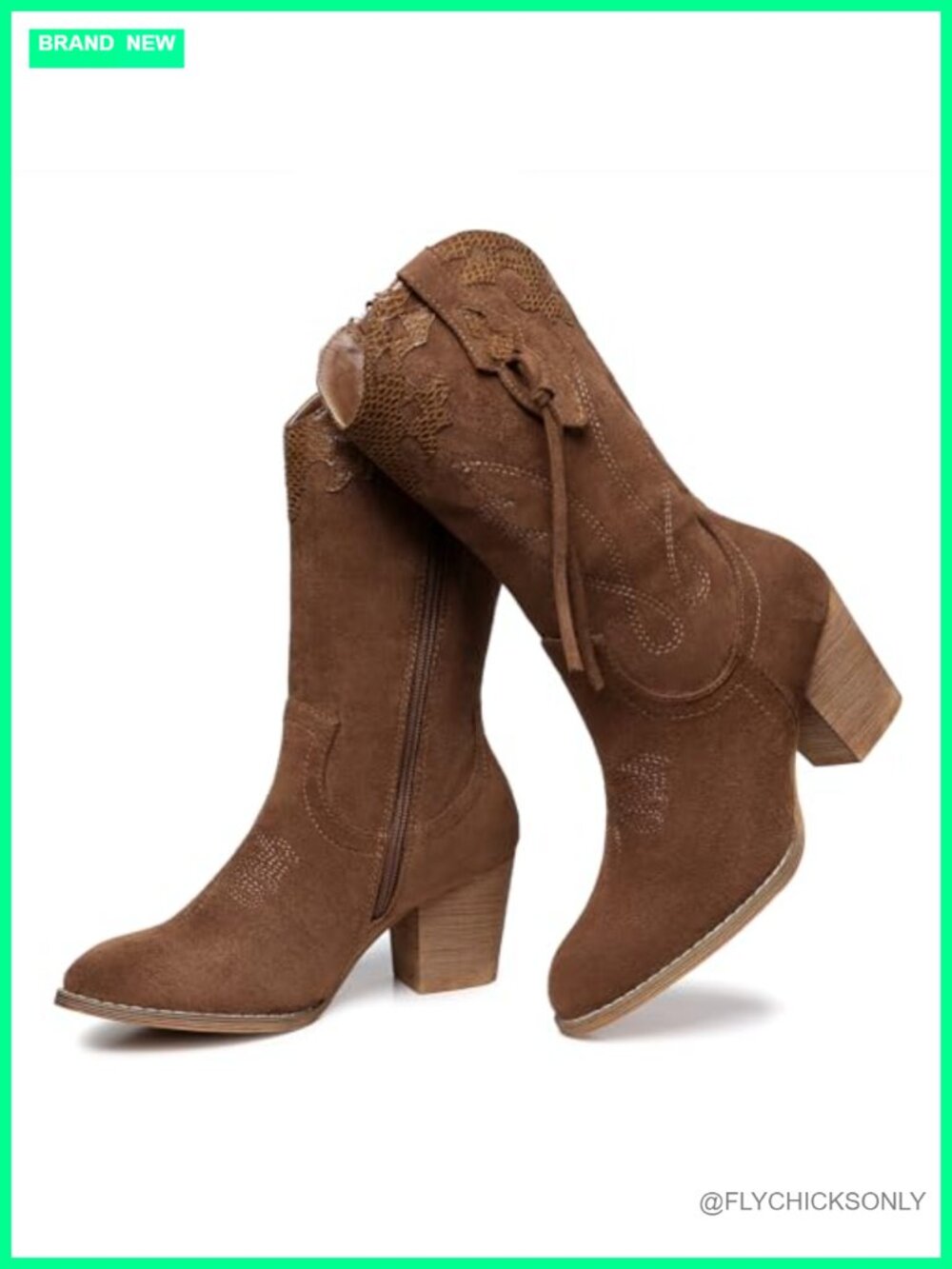 Suede Cowgirl Boots Mid Calf Western Dancing Boots Faux Fur Lined